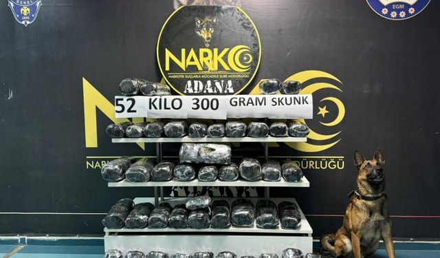 Adana'da pikaba gizlenmiş 52 kilo 300 gram skunk ele geçirildi